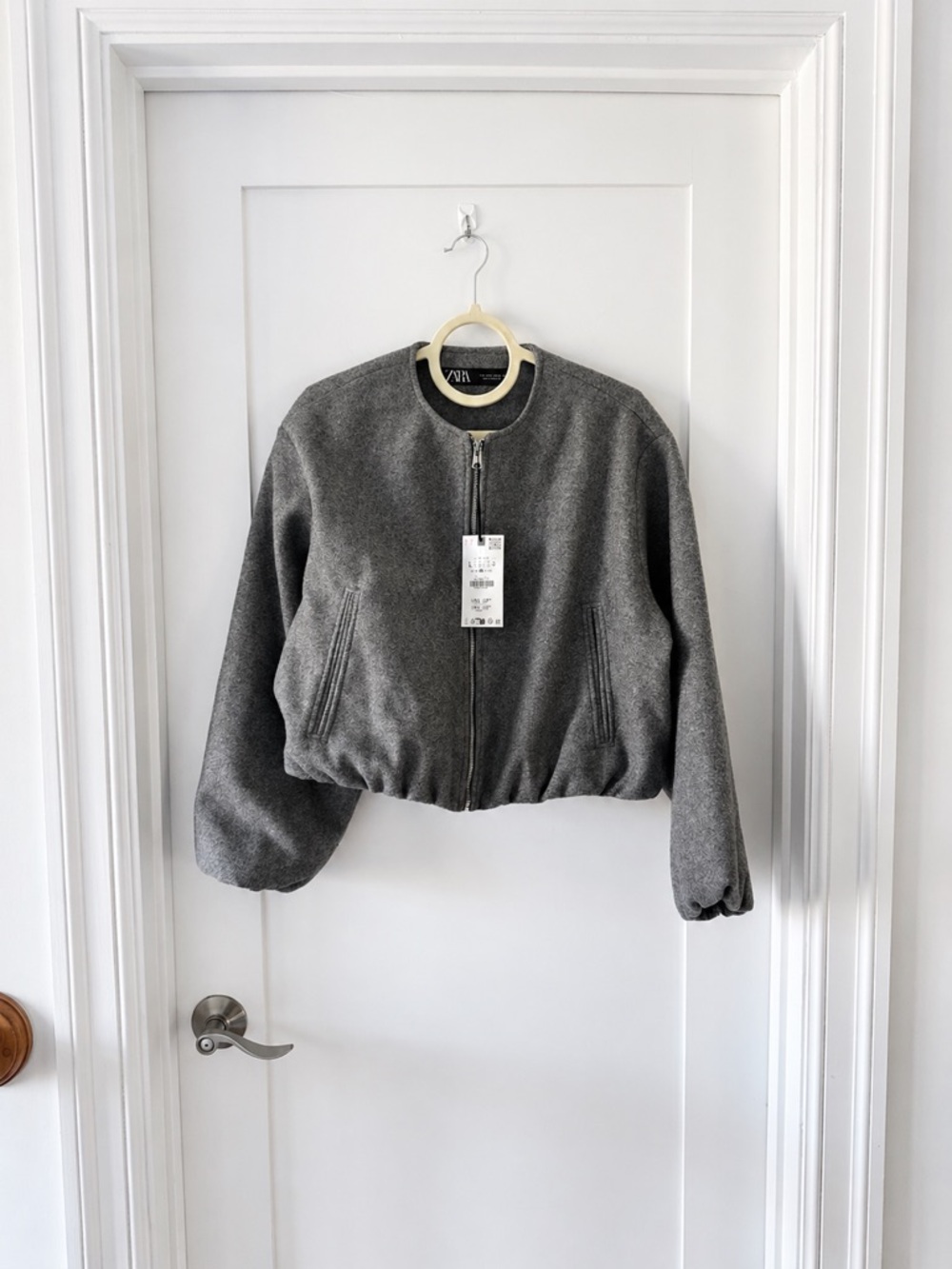 Zara Soft Gray Cropped Bomber Jacket
